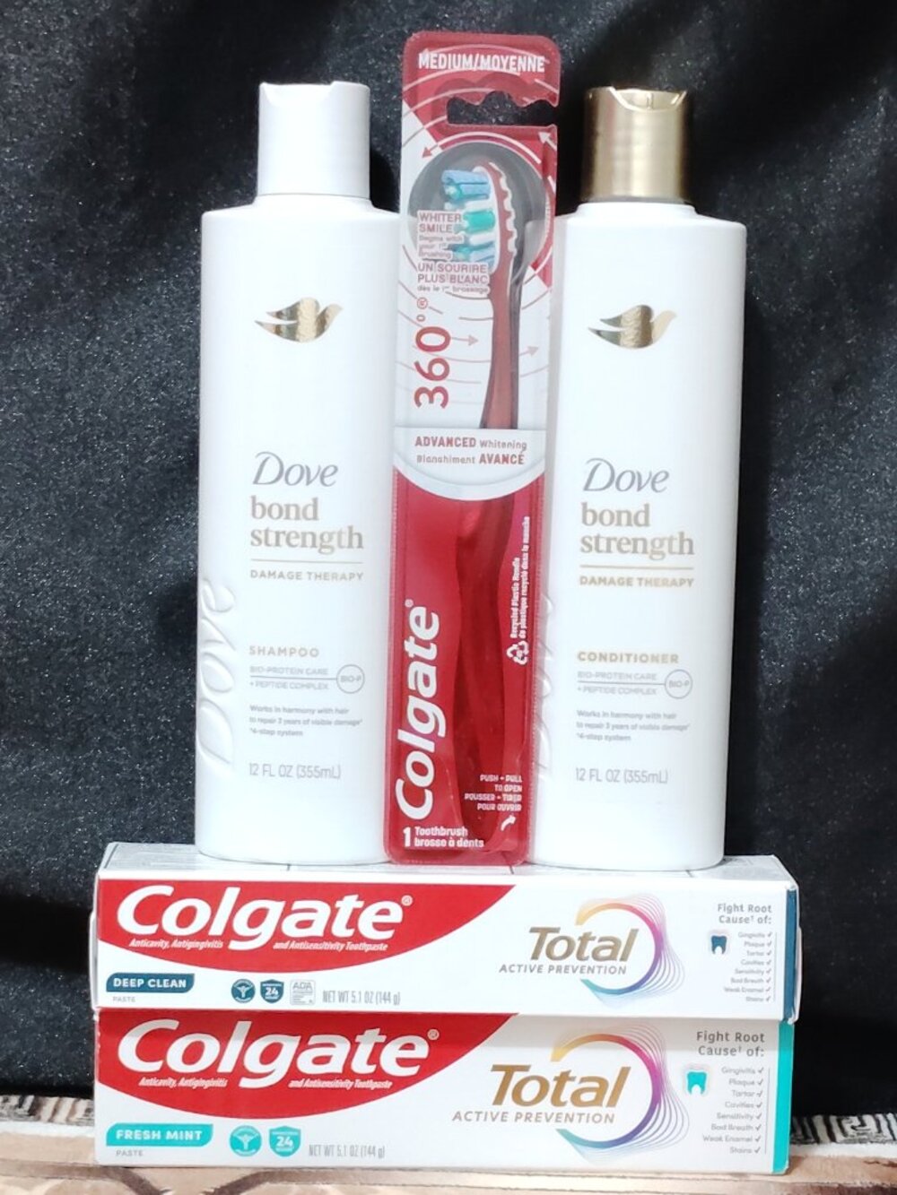 Dove Bond Strength Shampoo & Conditioner, Colgate Toothpaste / Toothbrush
